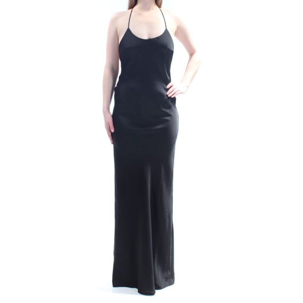 FAME AND PARTNERS Womens Black Spaghetti Strap Full-Length Sheath Dress 4
